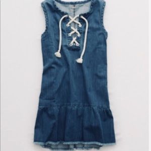 American Eagle Aerie chambray denim lace-up dress